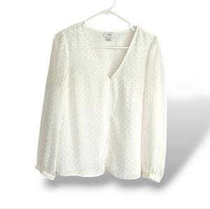 J. Crew Ivory Swiss Dot V-Neck Long Sleeve Blouse Sheer Flowy Airy Polka Dot SM